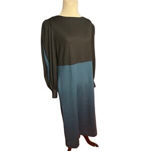 Vintage 70’s Neiman Marcus Long Sleeve Mid Length Blue / Black Dress Size 6